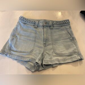 American Eagle Outfitters Light Blue Denim Mom Shorts with Braided Waist